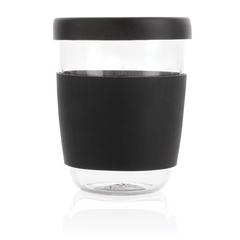 Vue Verre 360ml avec couvercle et manchon en silicone Ukiyo de couleur noir| Krokrodeal