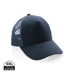 Vue Casquette filet 5 panneaux coton recyclé Impact AWARE™ de couleur bleu| Krokrodeal