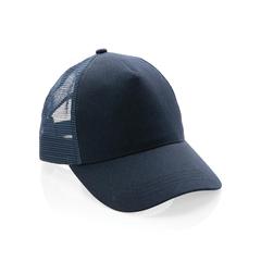 Vue Casquette filet 5 panneaux coton recyclé Impact AWARE™ de couleur bleu| Krokrodeal