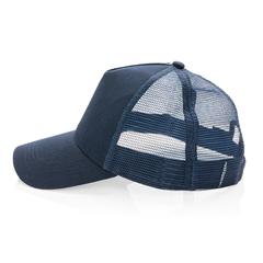 Vue Casquette filet 5 panneaux coton recyclé Impact AWARE™ de couleur bleu| Krokrodeal