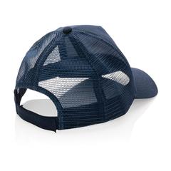 Vue Casquette filet 5 panneaux coton recyclé Impact AWARE™ de couleur bleu| Krokrodeal