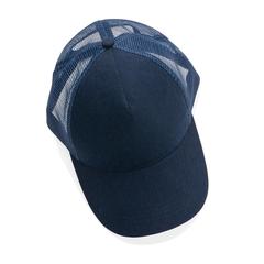 Vue Casquette filet 5 panneaux coton recyclé Impact AWARE™ de couleur bleu| Krokrodeal