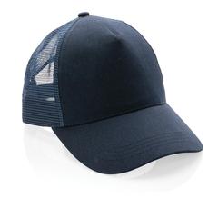 Vue Casquette filet 5 panneaux coton recyclé Impact AWARE™ de couleur bleu| Krokrodeal