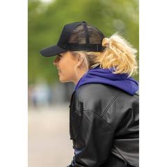 Vue Casquette filet 5 panneaux coton recyclé Impact AWARE™ de couleur noir| Krokrodeal