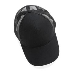 Vue Casquette filet 5 panneaux coton recyclé Impact AWARE™ de couleur noir| Krokrodeal