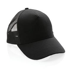 Vue Casquette filet 5 panneaux coton recyclé Impact AWARE™ de couleur noir| Krokrodeal