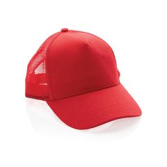Vue Casquette filet 5 panneaux coton recyclé Impact AWARE™ de couleur rouge| Krokrodeal