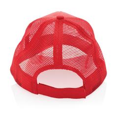 Vue Casquette filet 5 panneaux coton recyclé Impact AWARE™ de couleur rouge| Krokrodeal
