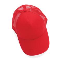 Vue Casquette filet 5 panneaux coton recyclé Impact AWARE™ de couleur rouge| Krokrodeal