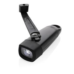 Vue Torche rechargeable par USB avec manivelle en plastique RCS de couleur noir| Krokrodeal