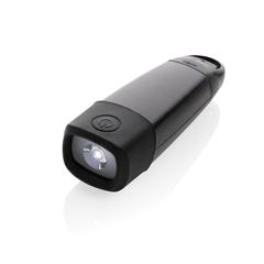 Vue Torche rechargeable par USB avec manivelle en plastique RCS de couleur noir| Krokrodeal