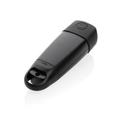 Vue Torche rechargeable par USB avec manivelle en plastique RCS de couleur noir| Krokrodeal