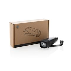 Vue Torche rechargeable par USB avec manivelle en plastique RCS de couleur noir| Krokrodeal
