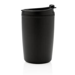 Vue Mug en PP recyclé GRS avec couvercle à bascule de couleur noir| Krokrodeal