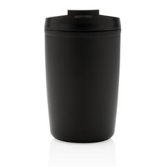 Vue Mug en PP recyclé GRS avec couvercle à bascule de couleur noir| Krokrodeal