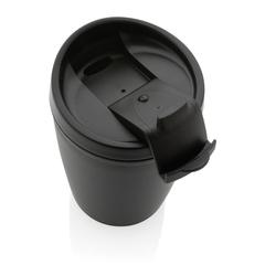 Vue Mug en PP recyclé GRS avec couvercle à bascule de couleur noir| Krokrodeal