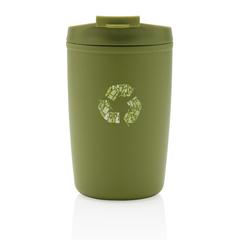 Vue Mug en PP recyclé GRS avec couvercle à bascule de couleur vert| Krokrodeal