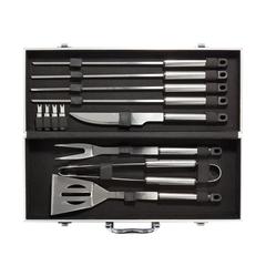 Vue Set de 12 pcs pour barbecue en coffret aluminium de couleur gris| Krokrodeal