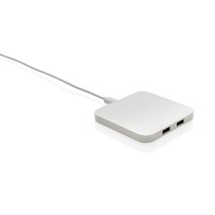 Vue Chargeur 10W avec ports USB en plastique recyclé RCS de couleur blanc| Krokrodeal