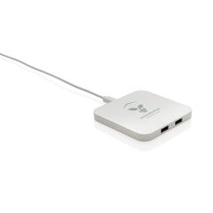 Vue Chargeur 10W avec ports USB en plastique recyclé RCS de couleur blanc| Krokrodeal