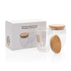 Vue Set de 2 verres double paroi 250ml avec couvercle en bambou de couleur translucide| Krokrodeal