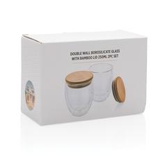 Vue Set de 2 verres double paroi 250ml avec couvercle en bambou de couleur translucide| Krokrodeal