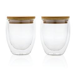 Vue Set de 2 verres double paroi 250ml avec couvercle en bambou de couleur translucide| Krokrodeal