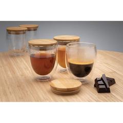 Vue Set de 2 verres double paroi 250ml avec couvercle en bambou de couleur translucide| Krokrodeal