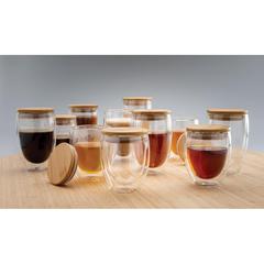 Vue Set de 2 verres double paroi 250ml avec couvercle en bambou de couleur translucide| Krokrodeal