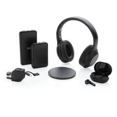 Vue Casque audio en plastique recyclé RCS de couleur noir| Krokrodeal