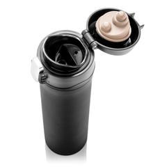 Vue Bouteille 450ml verrouillage facile en plastique recyclé RCS de couleur noir| Krokrodeal
