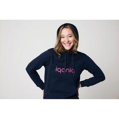 Vue Sweat à capuche en coton recyclé Iqoniq Jasper de couleur bleu| Krokrodeal