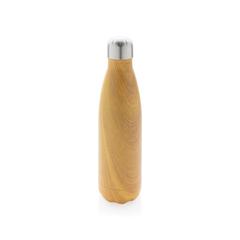 Vue Bouteille isotherme en acier avec effet bois de couleur jaune| Krokrodeal