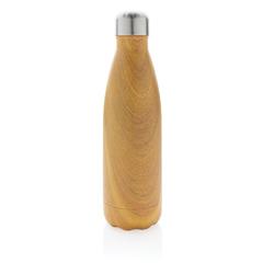 Vue Bouteille isotherme en acier avec effet bois de couleur jaune| Krokrodeal