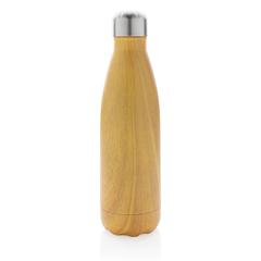 Vue Bouteille isotherme en acier avec effet bois de couleur jaune| Krokrodeal