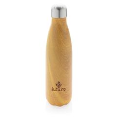 Vue Bouteille isotherme en acier avec effet bois de couleur jaune| Krokrodeal