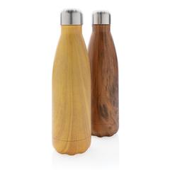 Vue Bouteille isotherme en acier avec effet bois de couleur jaune| Krokrodeal