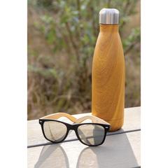 Vue Bouteille isotherme en acier avec effet bois de couleur jaune| Krokrodeal