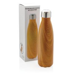Vue Bouteille isotherme en acier avec effet bois de couleur jaune| Krokrodeal