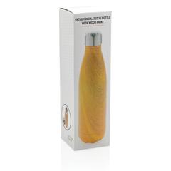 Vue Bouteille isotherme en acier avec effet bois de couleur jaune| Krokrodeal