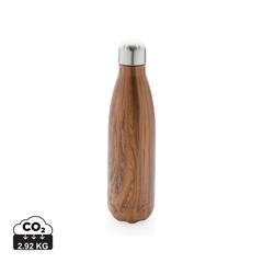 Vue Bouteille isotherme en acier avec effet bois de couleur marron| Krokrodeal