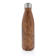 Vue Bouteille isotherme en acier avec effet bois de couleur marron| Krokrodeal