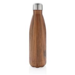 Vue Bouteille isotherme en acier avec effet bois de couleur marron| Krokrodeal