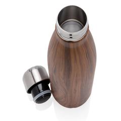 Vue Bouteille isotherme en acier avec effet bois de couleur marron| Krokrodeal