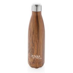 Vue Bouteille isotherme en acier avec effet bois de couleur marron| Krokrodeal