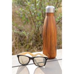 Vue Bouteille isotherme en acier avec effet bois de couleur marron| Krokrodeal
