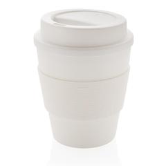 Vue Mug en PP recyclable avec couvercle à vis 350ml de couleur blanc| Krokrodeal