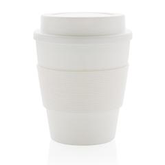 Vue Mug en PP recyclable avec couvercle à vis 350ml de couleur blanc| Krokrodeal