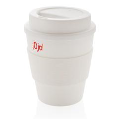Vue Mug en PP recyclable avec couvercle à vis 350ml de couleur blanc| Krokrodeal