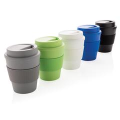 Vue Mug en PP recyclable avec couvercle à vis 350ml de couleur blanc| Krokrodeal